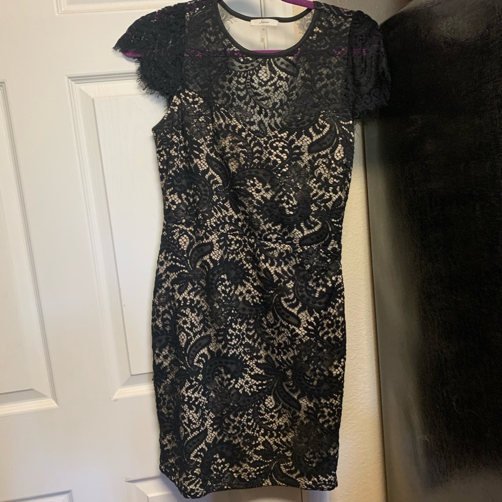 Black Lace Cocktail Dress Faux Open Back Mesh